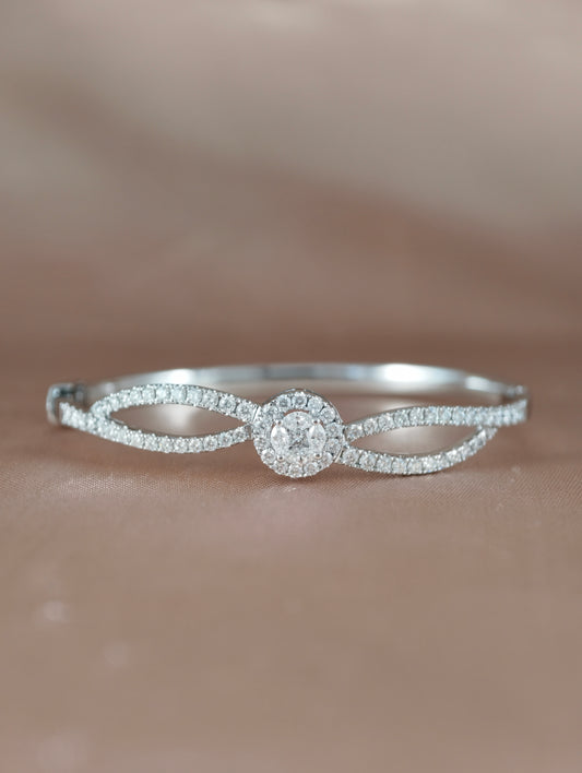 Elysian Embrace Natural Diamond Infinity Halo Bangle in 18K White Gold by S.Diamond Bangkok Thailand