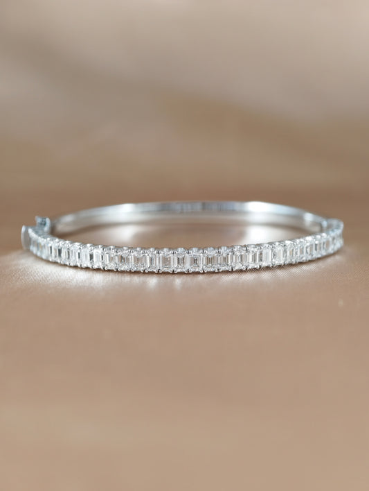 Lunaria Double Row Natural Diamond Bangle in 18K White Gold by S.Diamond Bangkok Thailand