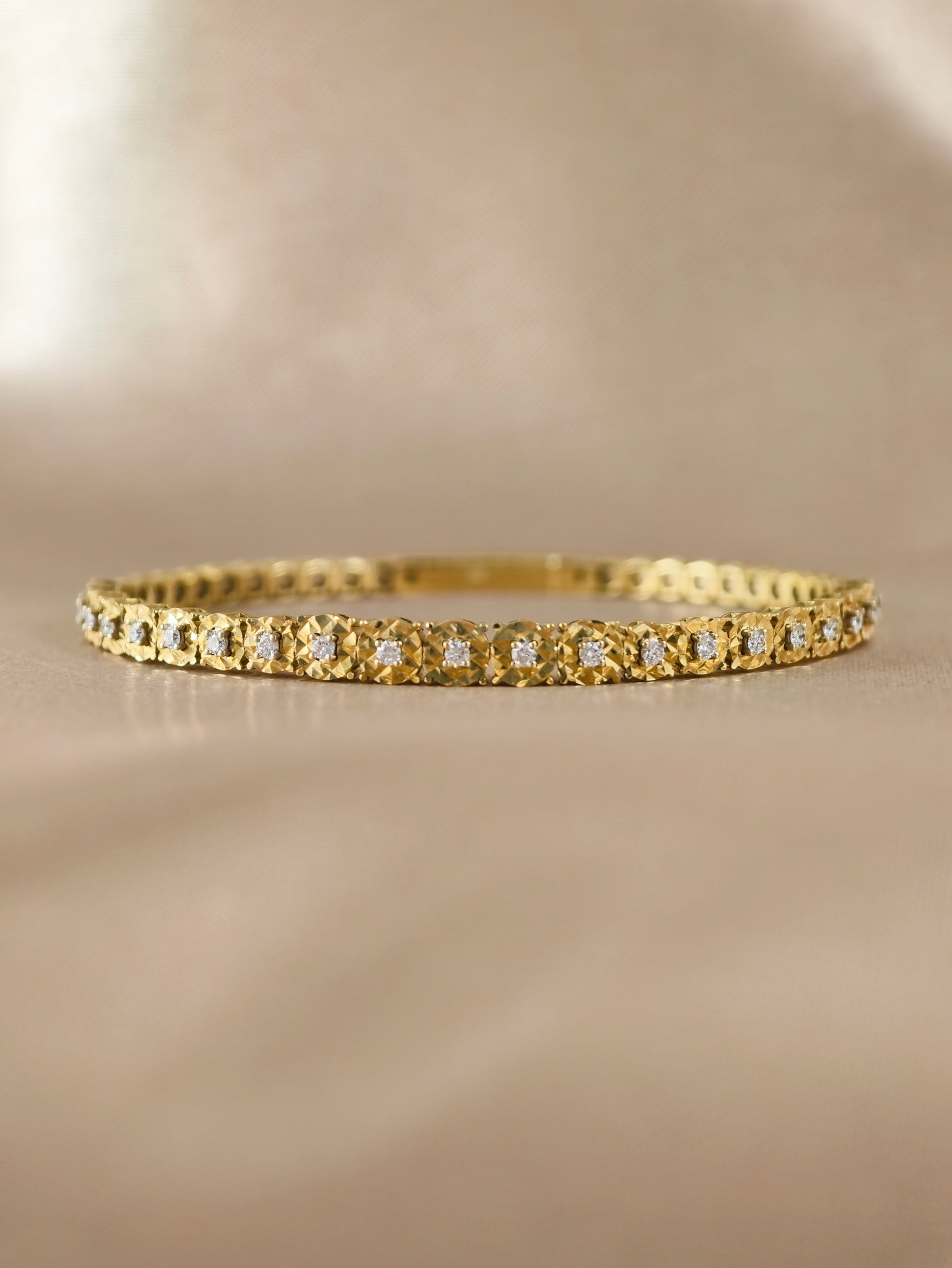 Soleia Natural Diamond Openwork Bangle in 18K Yellow Gold by S.Diamond Bangkok Thailand