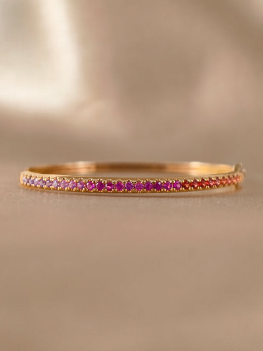 Roséa Gradient Pink and Red Gemstone Bangle in 18K Yellow Gold by S.Diamond