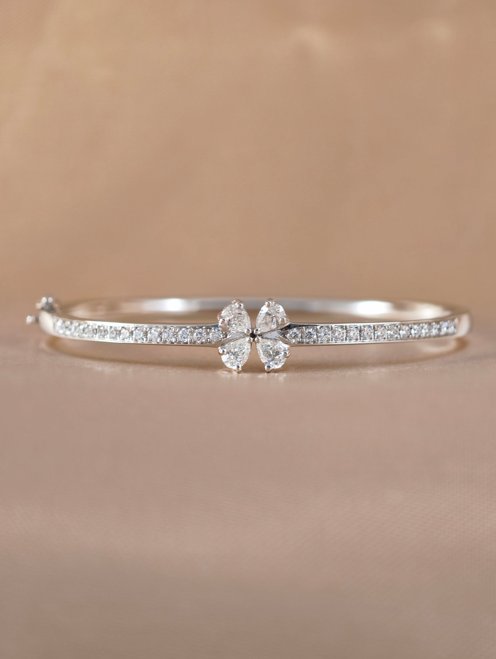 Bellafleur Pear Cut Diamond Flower Bangle in 18K White Gold by S.Diamond Bangkok Thailand