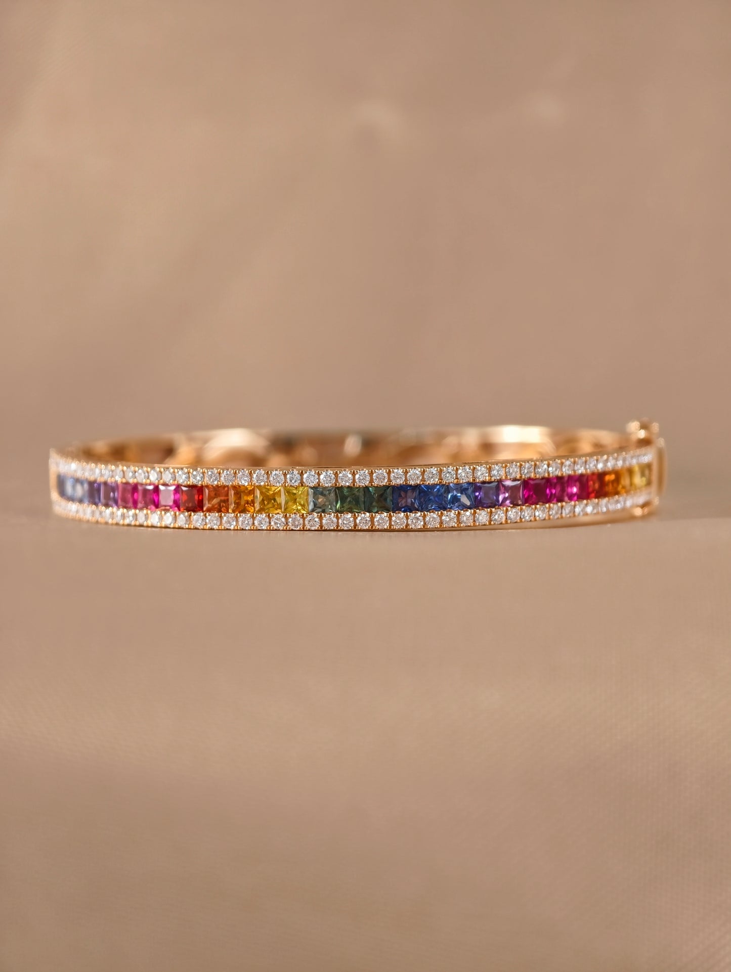 Aurora Spectrum Diamond Bangle with Rainbow Sapphires in 18K Gold by S.Diamond Bangkok