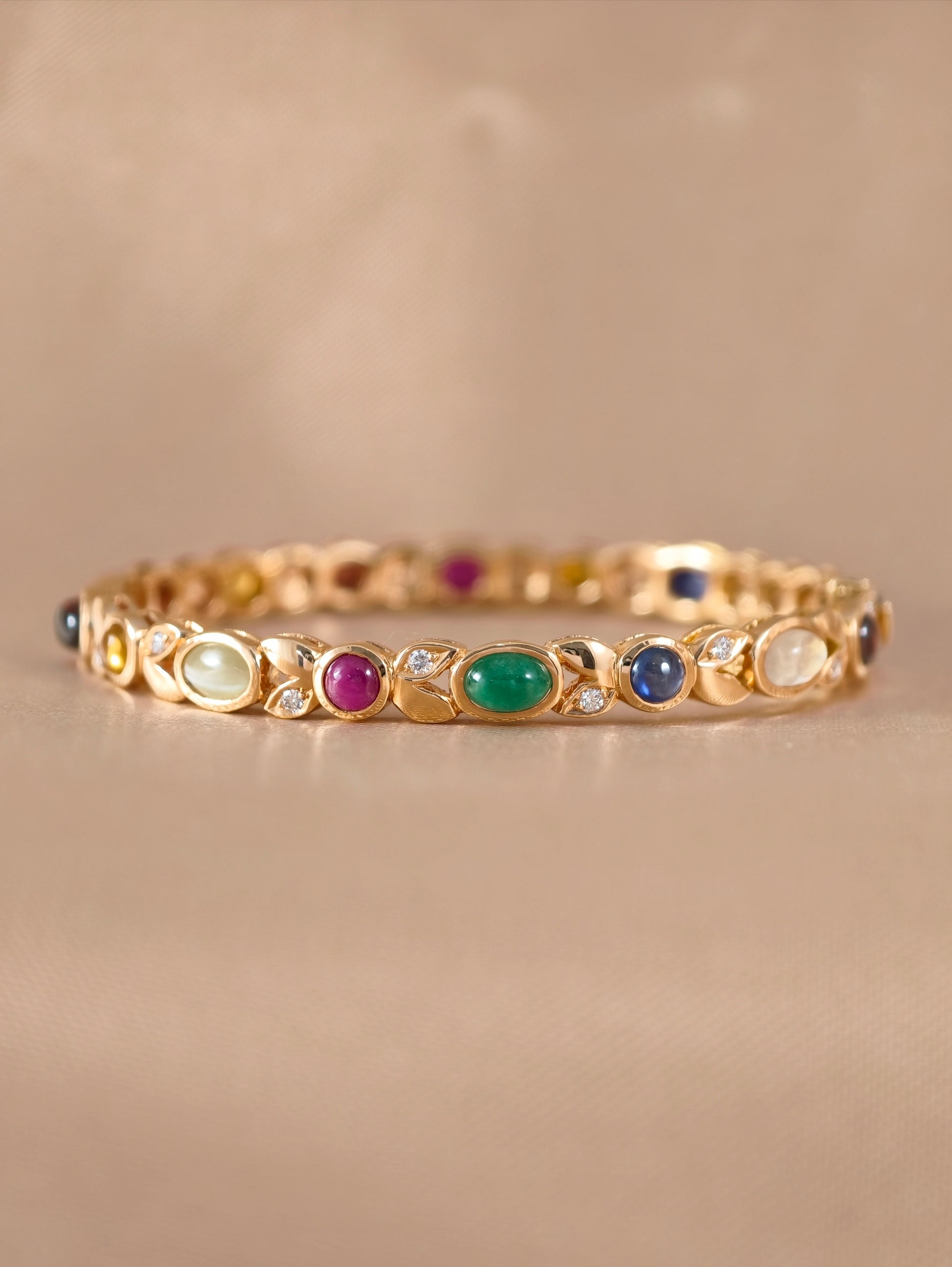 Elysian Garden Diamond Bangle with Natural Emerald Ruby Sapphire and Diamonds by S.Diamond Bangkok