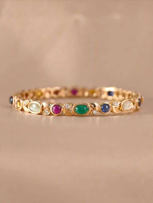 Elysian Garden Diamond Bangle with Natural Emerald Ruby Sapphire and Diamonds by S.Diamond Bangkok