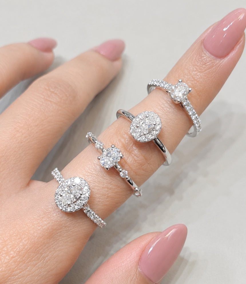 Oval Cut diamond pavé engagement ring setting and side profile by S.Diamond