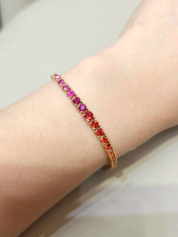 Gradation Rainbow Sapphire Tennis Bracelet with pink red orange and multicolor sapphires by S.Diamond