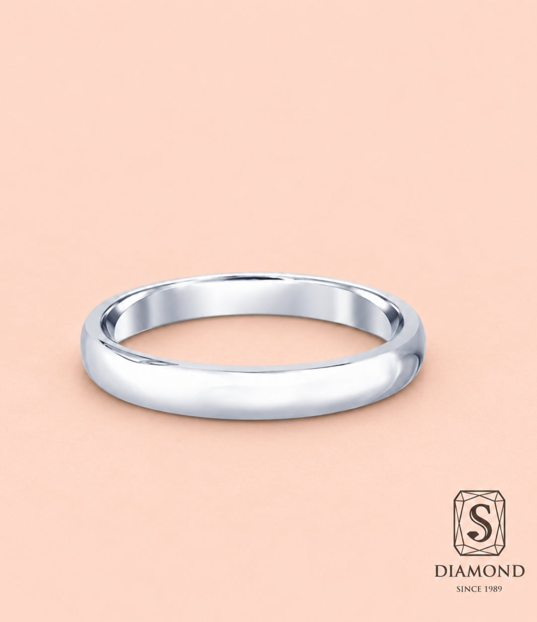 Round Gloss women's wedding ring in 18K white gold by S.Diamond Bangkok Thailand