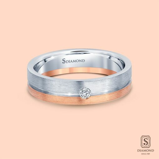 แหวนชาย Two-Tone Brushed Single Diamond - Image 2