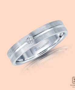 แหวนชาย Double Satin Striped Single Diamond